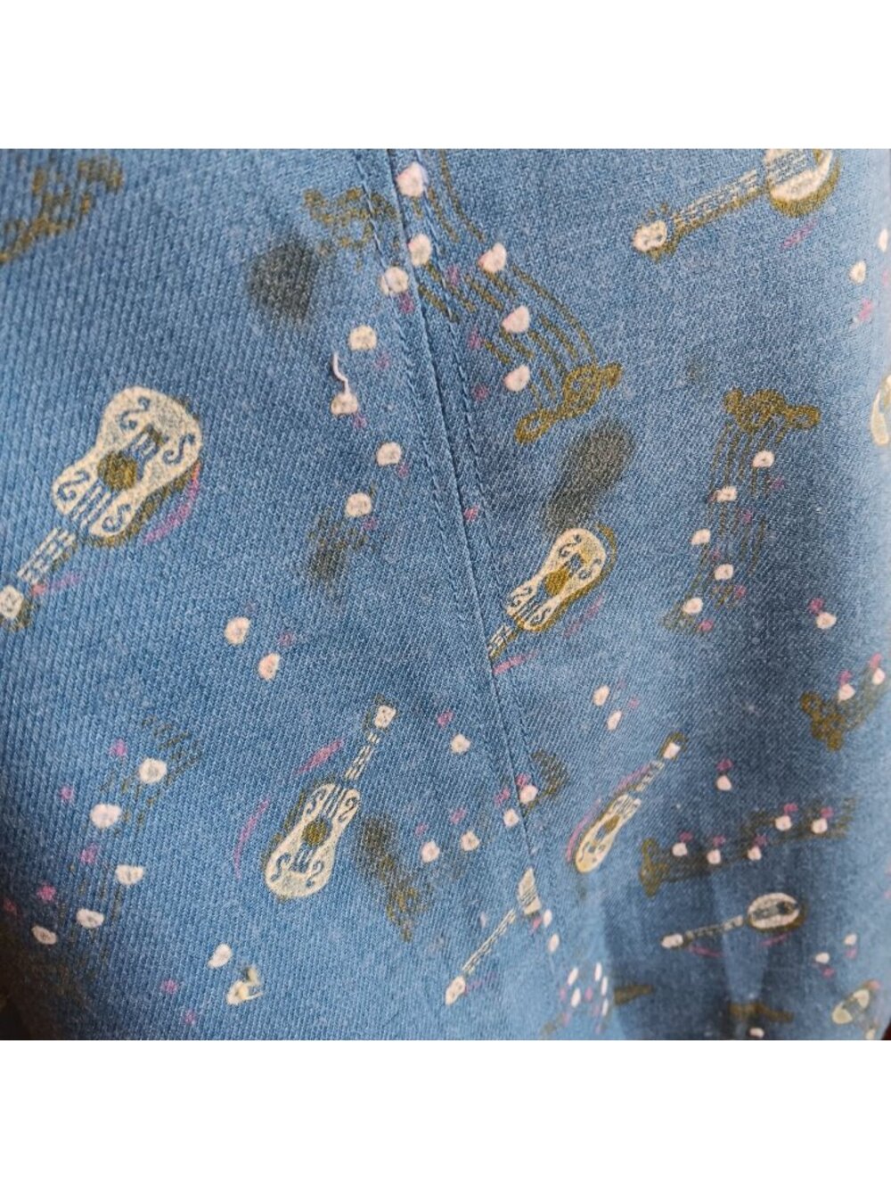 True Vintage Peasant Blouse Top Medium Handmade Guitar Country Print Musical